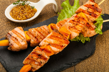 Grilled salmon skewer