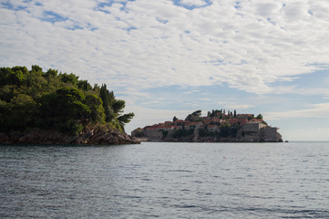 Fototapeta na wymiar Panorama of Budva Riviera with Sveti Stefan Island, Montenegro