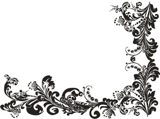 floral black corner decoration on white