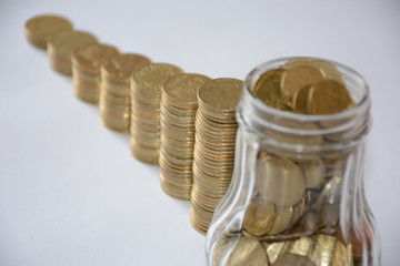 Gold coins in columns