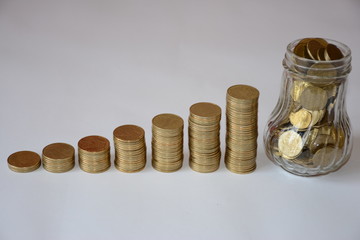  gold coin stack isolated on white