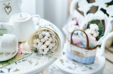 Fototapeta na wymiar table with flowers and tea cups