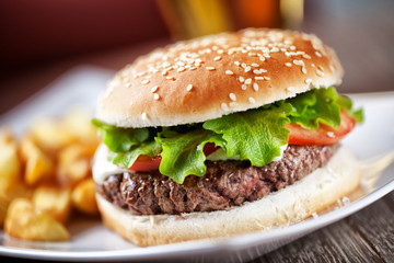 Fresh Hamburger With Beer
