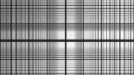 Geometric spiral with white squares abstract movement white background. Black line grid randomly flip over with white background. Black and white composition of bands