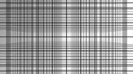 Geometric spiral with white squares abstract movement white background. Black line grid randomly flip over with white background. Black and white composition of bands