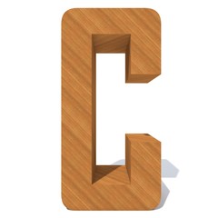 Conceptual wood or wooden brown font or type, timber or lumber industry piece isolated on white background. Educative hadwood material, smooth surface pine handmade sculpted object as 3D illustration