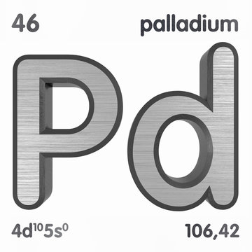 Palladium (Pd). Chemical element sign of periodic table of elements. 3D rendering.