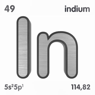 Indium (In). Chemical element sign of periodic table of elements. 3D rendering.