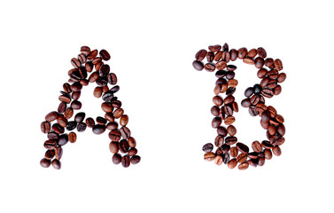 A-Z coffee beans alphabet on isoleted white background for graphic design