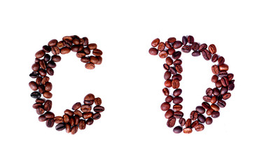 A-Z coffee beans alphabet on isoleted white background for graphic design