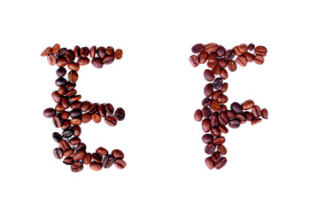 A-Z coffee beans alphabet on isoleted white background for graphic design