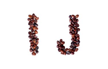 A-Z coffee beans alphabet on isoleted white background for graphic design