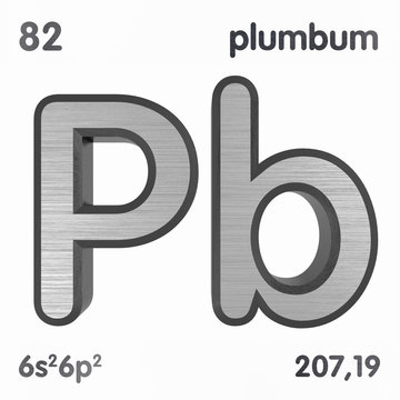 Lead (Pb) or Plumbum. Chemical element sign of periodic table of elements. 3D rendering.