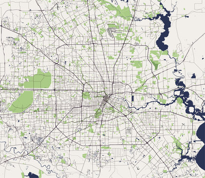 Vector Map Of The City Of Houston, U.S. State Of Texas, USA