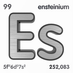 Einsteinium (Es). Chemical element sign of periodic table of elements. 3D rendering.