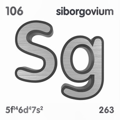 Seaborgium (Sg). Chemical element sign of periodic table of elements. 3D rendering.