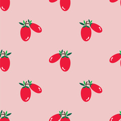 GOJI BERRY PATTERN
Goji berry with green leaves on light pink background. It is set as a seamless pattern and can be used for fabric, background, print, wallpaper, wrap paper, curtain, tile and etc.