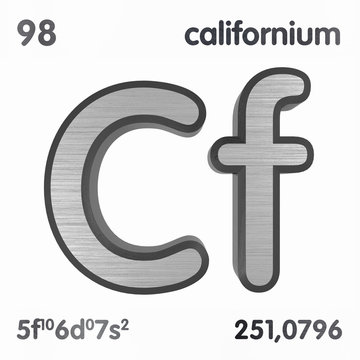 Californium (Cf). Chemical element sign of periodic table of elements. 3D rendering.