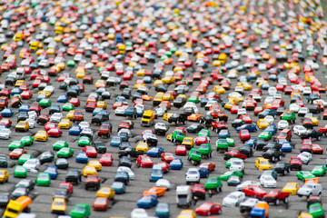 Toy cars traffic jam