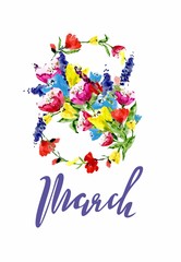 8 March International Women's Day design with handwritten lettering