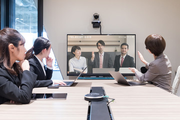Electronic meeting concept. Teleconference. Video conference. - obrazy, fototapety, plakaty
