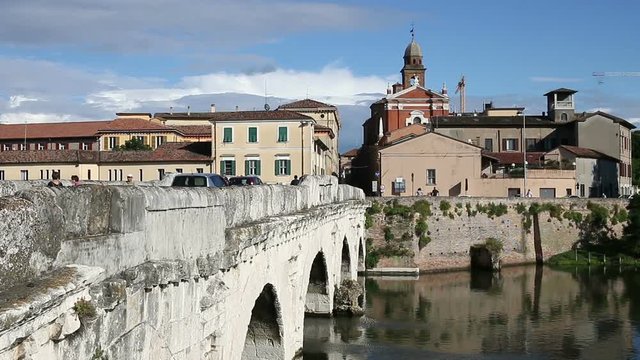 Tiberius bridge Rimini old town Italy