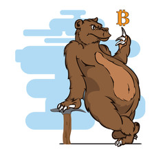 The bear is engaged in mining of bitcoins