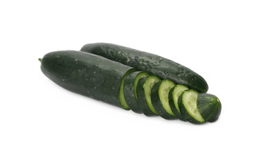 Cucumber with slices isolated on white background