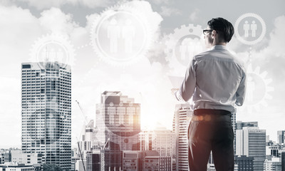 Concept of business success and control with confident boss agai