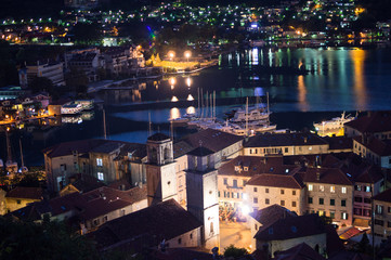 Fototapeta na wymiar Panorama of Kotor Old Town Seen from Lookout at Dusk, Montenegro