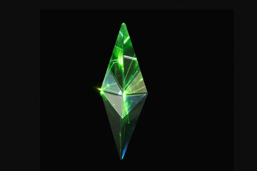 Glasprisman mit Reflexion von grünem Laserlicht