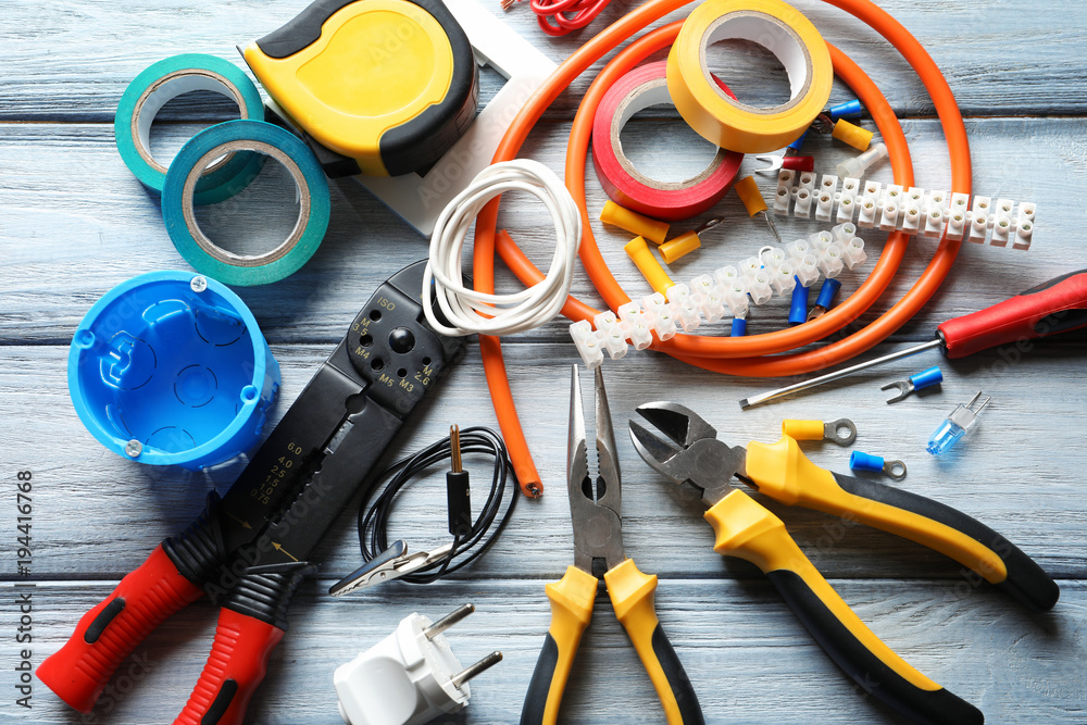 Canvas Prints different electrical tools on wooden background