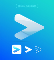 Vector abstract arrow logo design template. Material design, origami paper, flat and line art style. Icon set