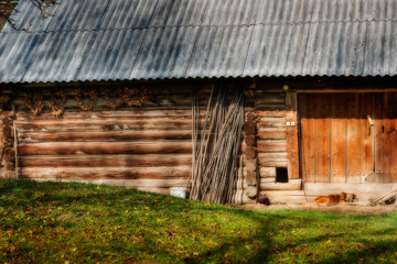 The wooden house is autumn colors