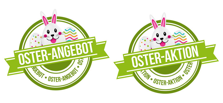 Osterangebot und Osteraktion - Siegel mit Ostereier und Osterhase.