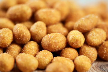 Coated peanuts in closeup
