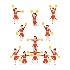 Cheerleader girls team set. Vector illustration