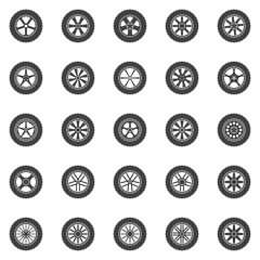 Wheels icons set. Vector collection of car wheel disks symbols