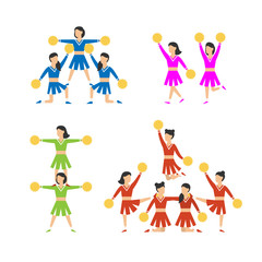 Cheerleader girls team set. Vector illustration