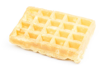 Traditional waffle (Belgian) isolated on white background one sweet delicate and airy.