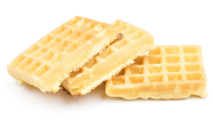 Traditional waffle (Belgian) isolated on white background three sweet delicate and airy.