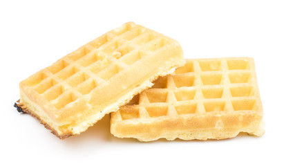 Traditional waffle (Belgian) isolated on white background two sweet delicate airy.