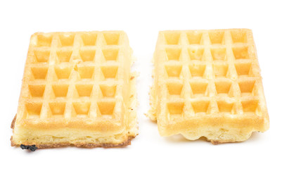 Traditional waffle (Belgian) isolated on white background two sweet delicate soft.