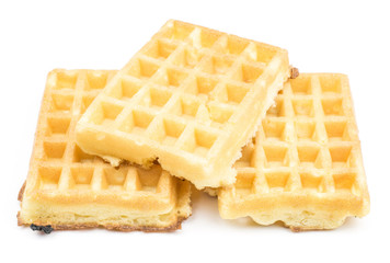 Traditional waffle (Belgian) isolated on white background three sweet soft airy.