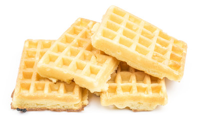Traditional waffle (Belgian) isolated on white background four sweet delicate and airy.