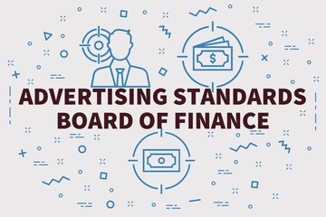 Conceptual business illustration with the words advertising standards board of finance