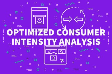 Conceptual business illustration with the words optimized consumer intensity analysis