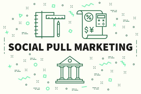 Conceptual business illustration with the words social pull marketing
