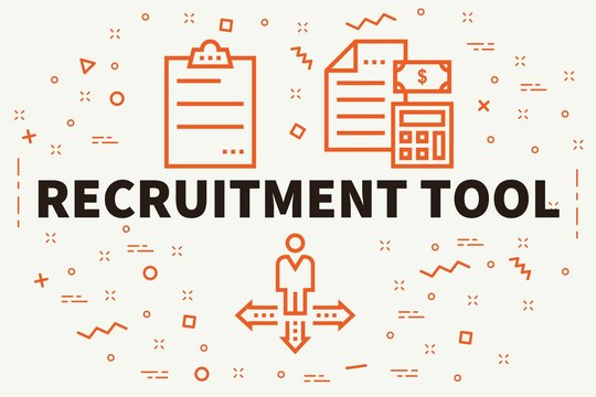 Conceptual business illustration with the words recruitment tool