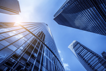 Low angle view of skyscrapers architectural glass